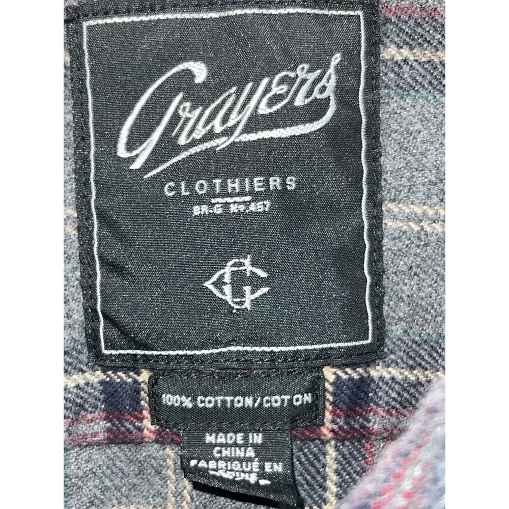 Grayers Clothiers Gray Red Plaid Button Down Flannel Shirt XS Two Pockets